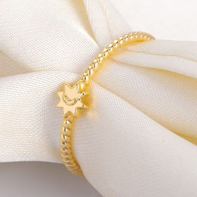 انگشتر نقره استرلینگ 925 طرح ماه و خورشید روکش طلای 18 عیار جواهرات یونیسکس