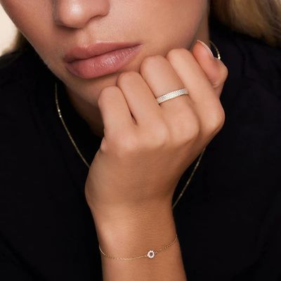 925 استرلینگ نقره 18K طلا CZ نصف ابدیت حلقه برای زنان