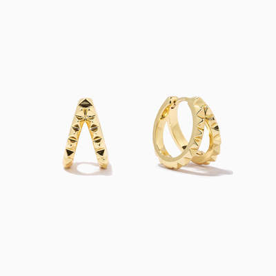 گوشوارههای حلقهای دوتایی هگی 925 نقره استرلینگ با روکش طلای 18 عیار منحصربهفرد، جواهرات ضدآب و ضخیم