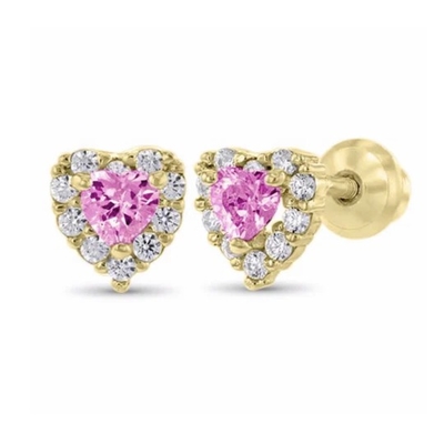 925 استرلینگ نقره 14K طلای قلب CZ گوشواره های بچه