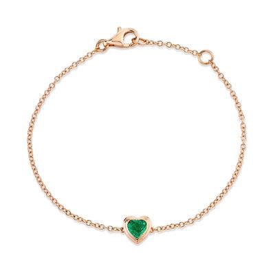 Handmade 14K Gold Plated Emerald Gemstone 925 Sterling Silver Heart Bracelet for Women