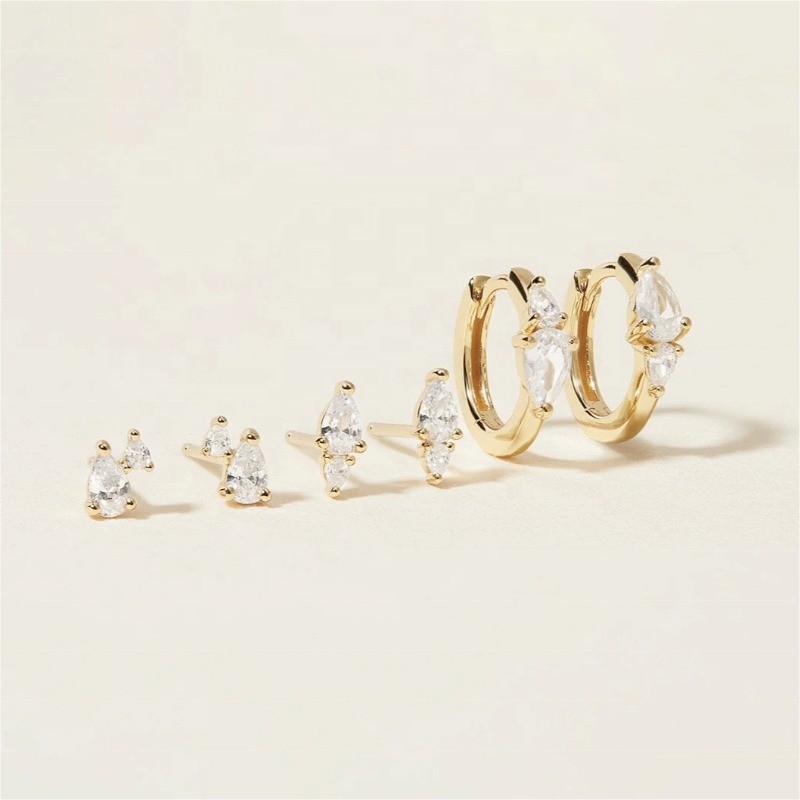 عصري 18K طلا پوشيده سفيد مکعب زيرکون 925 استرلينگ نقره استاد و Huggies مجموعه گوشواره