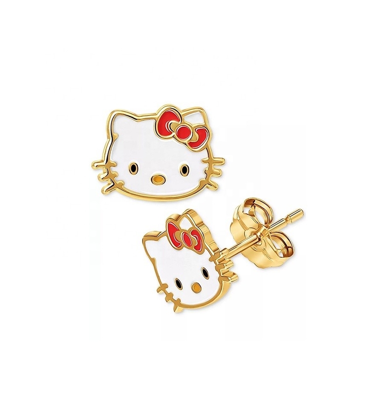 گوشواره های طلایی 18K Hello Kitty برای دختران در 925 Sterling Silver