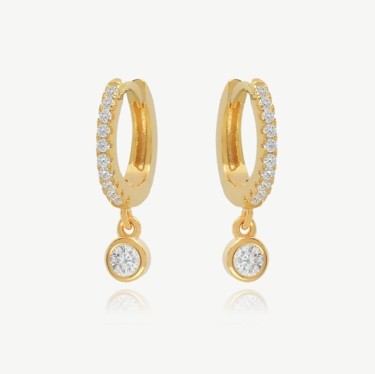 18K طلا شده S925 نقره کوچک Huggies تک بیزل سنگ حلقه گوشواره برای زنان
