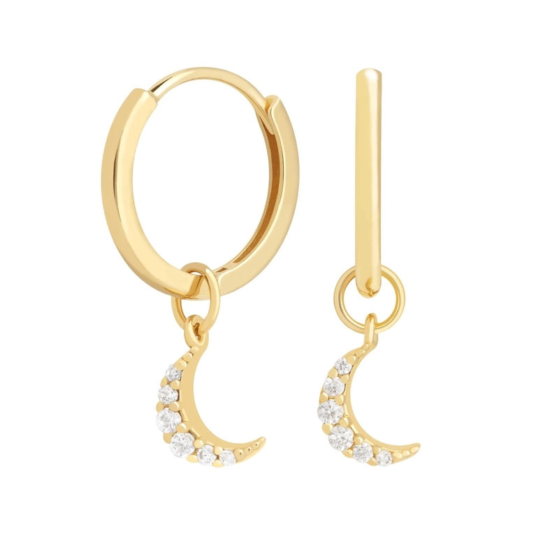 گوشواره های Dangle Moon Hoop 925 نقره ای برای زنان طلا برزیلی 18K جواهرات سفارشی