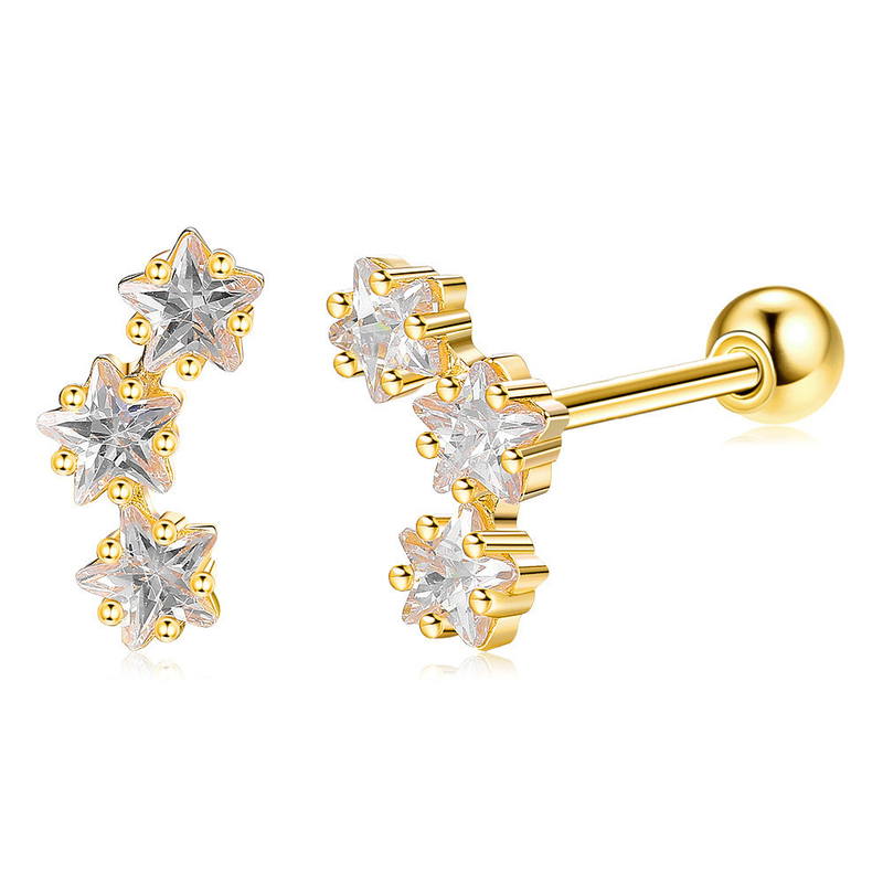 گوشواره های 18K طلا شده 925 استرلینگ ستاره نقره ای مکعب زرکونیا برای زنان لوازم جانبی