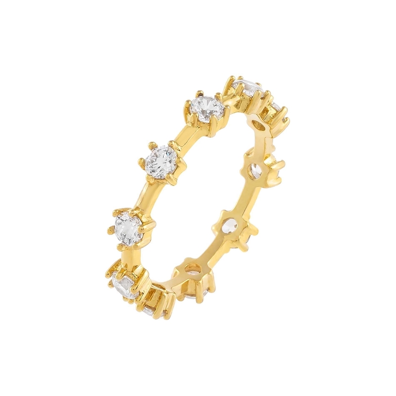 925 استرلينگ نقره ساده 18K طلا Vermeil Prong تنظیم عصاره ابديت حلقه بانوان نازک