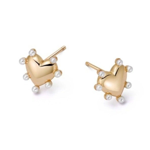 شکل قلب مروارید گوشواره های دست ساز در 925 نقره 14K طلا برای دختران مد جواهرات زیبا