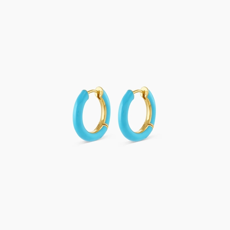 لوگو سفارشی Chunky 18K Gold Plated Hoop رنگ ترکوئزی زینتی رنگ 925 Sterling Silver Huggies گوشواره ها