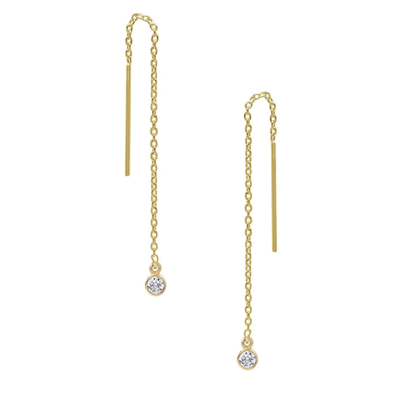 925 استرلینگ نقره ساده 18K طلا زنانه Bezel قطره زنجیر رشته گوشواره