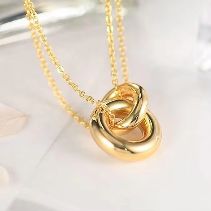 گردنبند دایره ای درهم تنیده نقره استرلینگ 925 با روکش طلای 14 عیار ظریف مات برای زنان