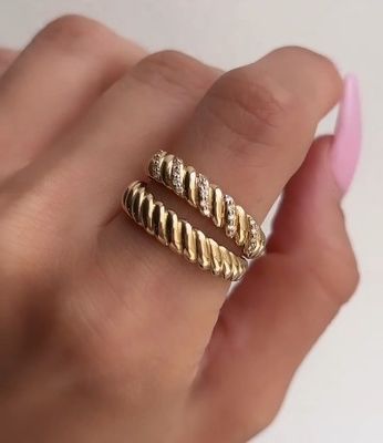 دست سازي Twist کلاسيک 925 استرلينگ نقره زنانه حلقه جواهرات پوشيده با طلا 18K