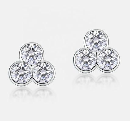 S925 گوشواره های نقره ای سه سنگی با روکش رودیم برای زنان و دختران جواهرات زیبا