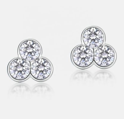 S925 گوشواره های نقره ای سه سنگی با روکش رودیم برای زنان و دختران جواهرات زیبا