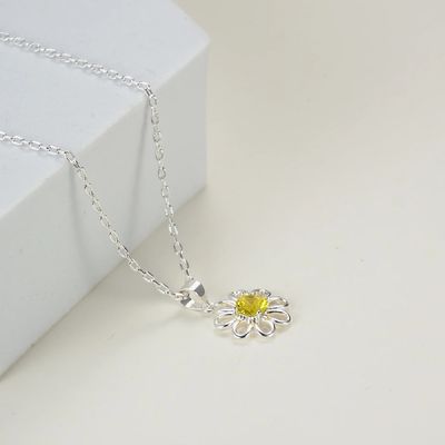 925 استرلینگ نقره ای گل آفتابگردان معلق با زنجیره طراحی جواهرات زرد زرکون مکعب