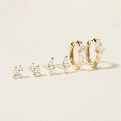 عصري 18K طلا پوشيده سفيد مکعب زيرکون 925 استرلينگ نقره استاد و Huggies مجموعه گوشواره