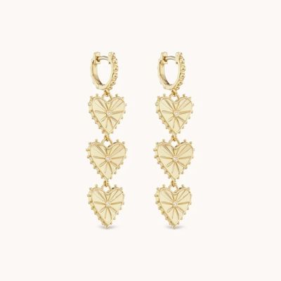 دست سازي 14K طلايي پوشيده Dangle Multi Huggies قلب طلايي گوشواره ها