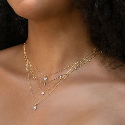گردنبند الماس CZ شکل دیسک کوچک 18K طلایی برای دختران در طراحی سبک کلاسیک