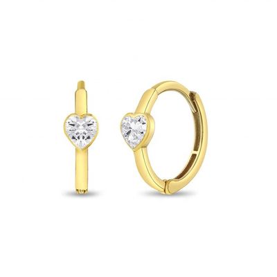 گوشواره حلقه‌ای دخترانه قلب درخشان با روکش طلای 14 عیار نقره استرلینگ 925، مناسب برای استفاده روزمره