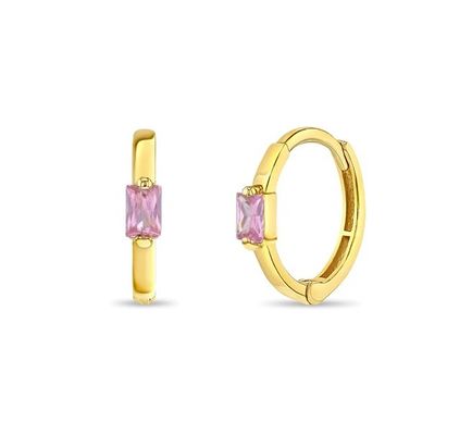 14K طلا 10mm Baguette برش گلابی مکعب زرکون گوشواره های بچه ها Hoop با 50PRS MOQ