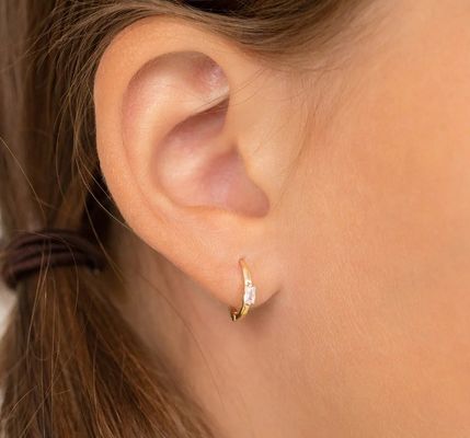 14K طلا 10mm Baguette برش گلابی مکعب زرکون گوشواره های بچه ها Hoop با 50PRS MOQ