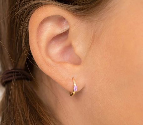 14K طلا 10mm Baguette برش گلابی مکعب زرکون گوشواره های بچه ها Hoop با 50PRS MOQ