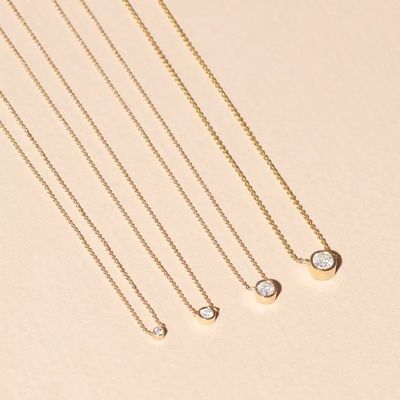گردنبند ساده 925 استرلینگ نقره ای سولیتر الماس CZ در اندازه سنگ 7mm / 10mm / 15mm