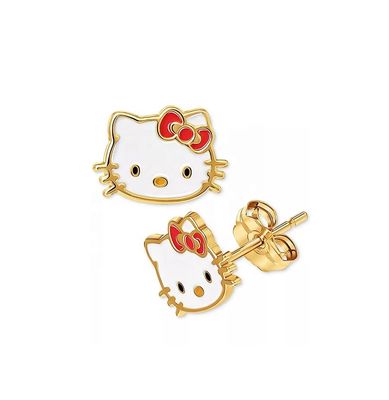 گوشواره های طلایی 18K Hello Kitty برای دختران در 925 Sterling Silver