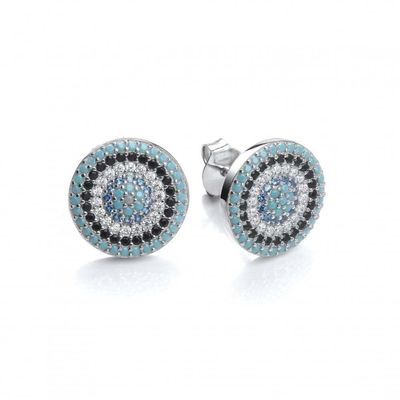 دایره زیرکون 18K طلا پوشانده شده دست ساز میکرو Pave CZ چشم ترکیه طراحی استود گوشواره 925 نقره ای