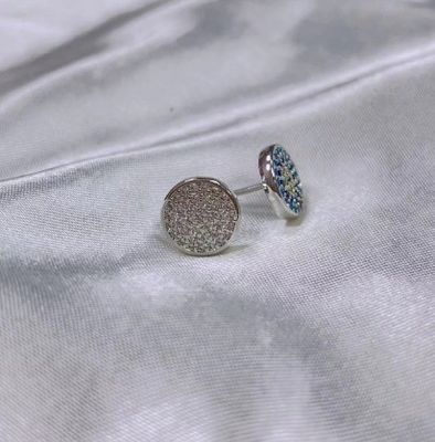 دایره زیرکون 18K طلا پوشانده شده دست ساز میکرو Pave CZ چشم ترکیه طراحی استود گوشواره 925 نقره ای