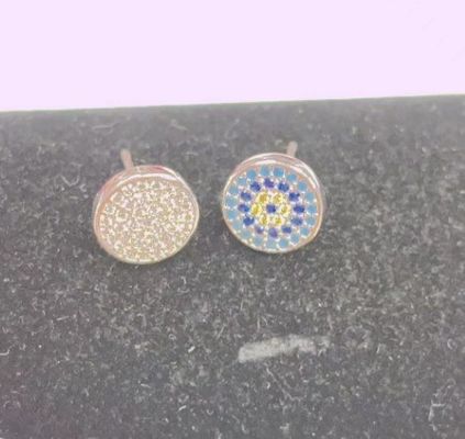 دایره زیرکون 18K طلا پوشانده شده دست ساز میکرو Pave CZ چشم ترکیه طراحی استود گوشواره 925 نقره ای