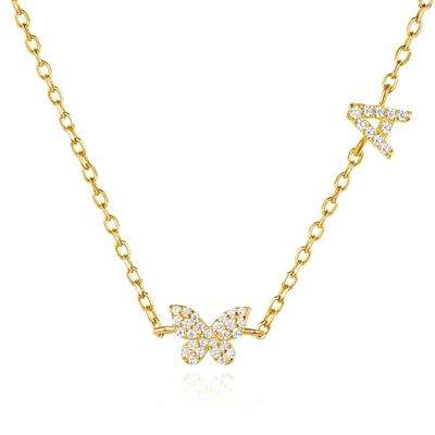 گردنبند مینی 18K طلای سفید مایکرون Pave CZ پروانه 925 استرلینگ نقره معلق