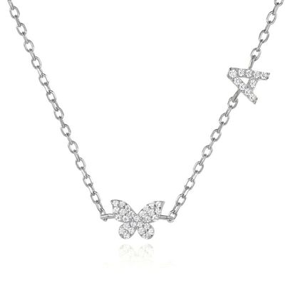 گردنبند مینی 18K طلای سفید مایکرون Pave CZ پروانه 925 استرلینگ نقره معلق
