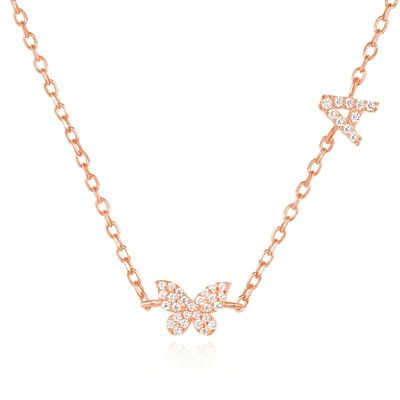 گردنبند مینی 18K طلای سفید مایکرون Pave CZ پروانه 925 استرلینگ نقره معلق