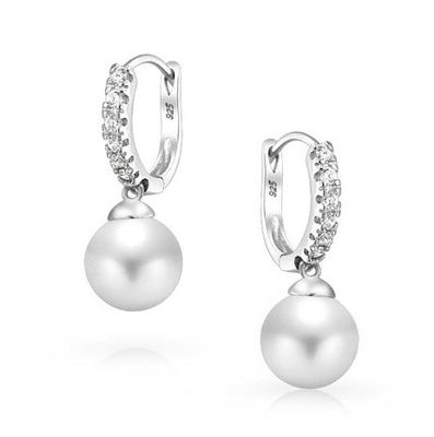 گوشواره های 10MM Pearl Cubic Zirconia Dangle OEM گوشواره های CZ Dangle Drop