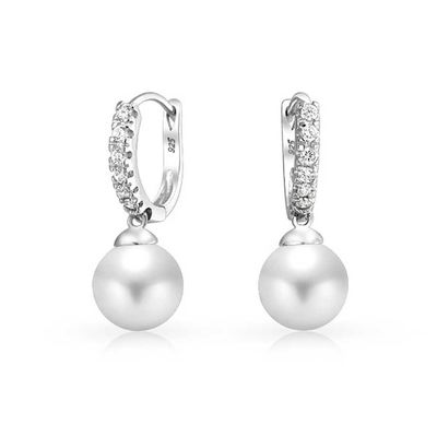 گوشواره های 10MM Pearl Cubic Zirconia Dangle OEM گوشواره های CZ Dangle Drop