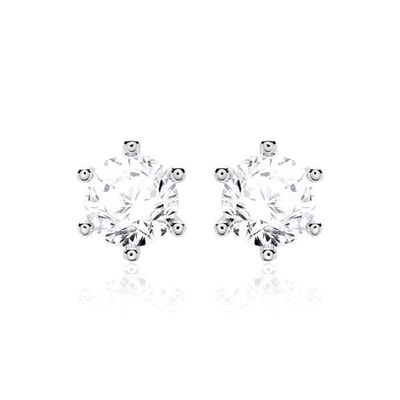 گوشواره های 6 پنجه سفید CZ 925 نقره ای 18K گوشواره های Zirconia