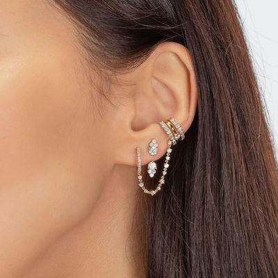 گوشواره های ژاکت الماس 925 18K طلا شده