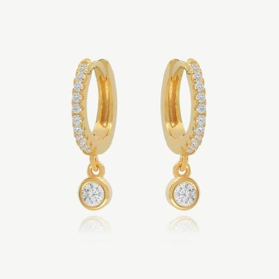 18K طلا شده S925 نقره کوچک Huggies تک بیزل سنگ حلقه گوشواره برای زنان