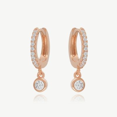 18K طلا شده S925 نقره کوچک Huggies تک بیزل سنگ حلقه گوشواره برای زنان