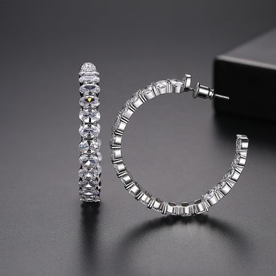 رنگارنگ برزیلی 18K طلایی گوشواره های حلقه ای برنجی برش بیضوی گوشواره های حلقه ای