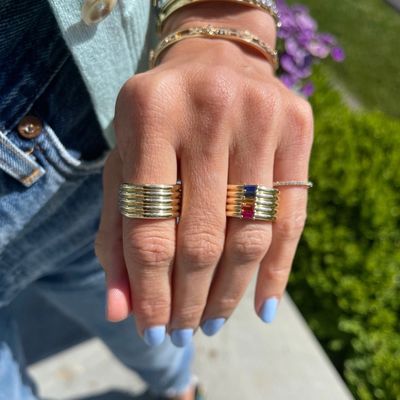 18K طلايي رنگين قوس قزح باگيت برش CZ چند مد 925 استرلينگ نقره زن حلقه