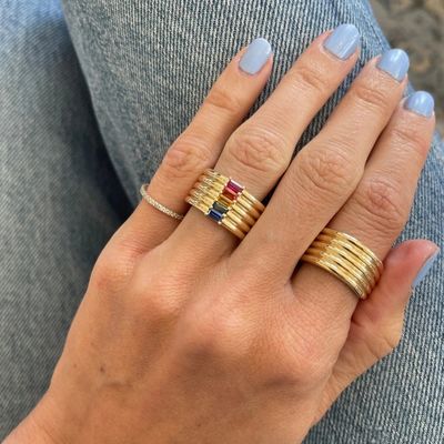 18K طلايي رنگين قوس قزح باگيت برش CZ چند مد 925 استرلينگ نقره زن حلقه