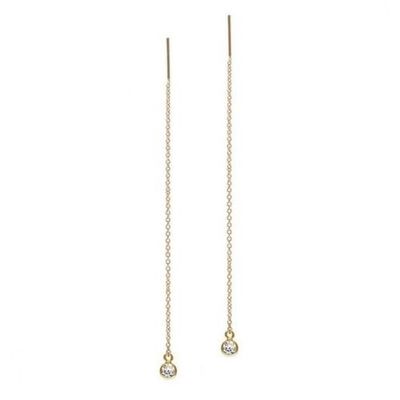 925 استرلینگ نقره ساده 18K طلا زنانه Bezel قطره زنجیر رشته گوشواره