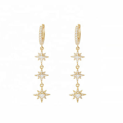 گوشواره های طلایی 925 نقره ای برازیلی Starburst Long Dangle Hoop برای زنان