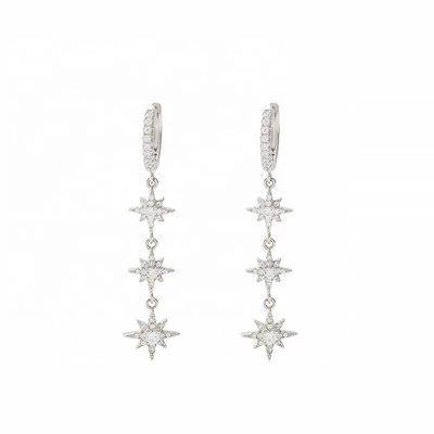 گوشواره های طلایی 925 نقره ای برازیلی Starburst Long Dangle Hoop برای زنان