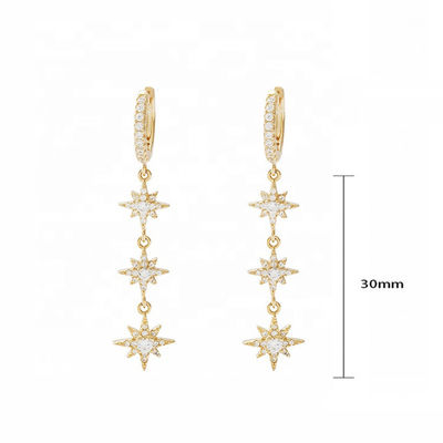 گوشواره های طلایی 925 نقره ای برازیلی Starburst Long Dangle Hoop برای زنان