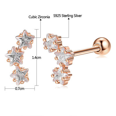 گوشواره های 18K طلا شده 925 استرلینگ ستاره نقره ای مکعب زرکونیا برای زنان لوازم جانبی