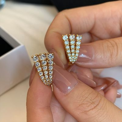 18K طلا 925 استرلینگ نقره Pave CZ زنانه گوشواره های Huggie سبک کلاسیک
