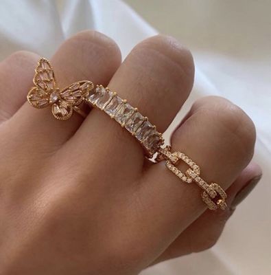 925 استرلینگ نقره ای حلقه زنجیره ای 18K زنانه حلقه های زرکونیا مکعب